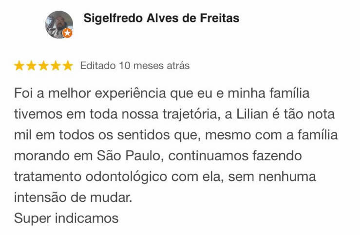 Depoimento de paciente sobre atendimento odontológico em Contagem MG